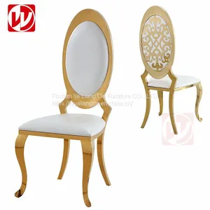 Stackable Gold Stainless Steel Hotel Dining Chair White pu Leather Wedding Chair for Event Party thumbnail-1