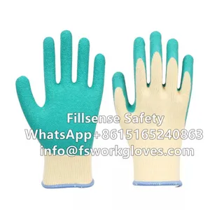 10Gauge 5Yarn(21S) Cotton Liner Crinkle Latex Coated Cotton Gloves Cotton Working Gloves thumbnail-3