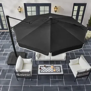 Offset 11FT Hanging Garden Umbrella UPF50+ Cantilever Polyester Crank Patio Outdoor OEM thumbnail-2