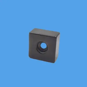 Neodymium Iron Boron Magnet With Square Counterbore m4 Screw Holes and Black Epoxy Coating, 25x25x13mm thumbnail-1