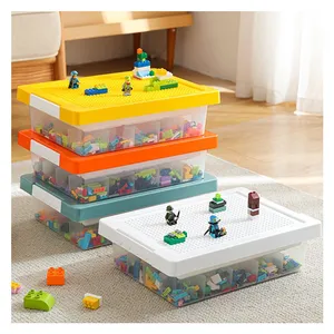 Stackable Building Brick Blocks Base 2 Layer Adjustable Kids Transparent Toy Organizer Plastic Storage Box With Lid thumbnail-4