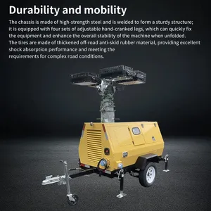 9m Hand Winch Lifting Mobile Lighting Tower Fitted With Air Cooled Diesel Generator for Construction Site & Mining Emergency Lighting thumbnail-1