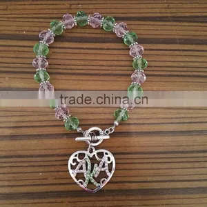 AKA Crystal Pink Green Heart Girls Gift Alpha Sorority Charm Bracelet Alpha Kap Alpha Rhinestone Bracelet Jewelry Quality Choice thumbnail-1