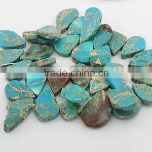 SM3112 Wholesale Top Drilled Aqua Blue Imperial Jasper Teardrop Slab Slice Beads thumbnail-2