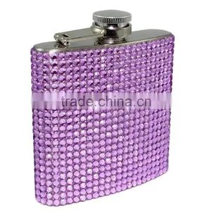 6OZ Rhinestone Stainless Steel Hip Flask thumbnail-1