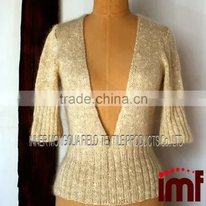 Deep V Cashmere Women Long Sleeve Loose Sweater Top thumbnail-1