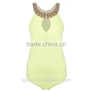 OEM Hot Selling Wholesale Beaded Yellow Color One Piece Playsuit Jumpsuit for Women 2016 Quality Choice thumbnail-3