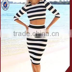 Charleston Midi Pencil Skirt Featuring Striking Wide Black & White Horizontal Stripes Charleston Midi Skirt thumbnail-1