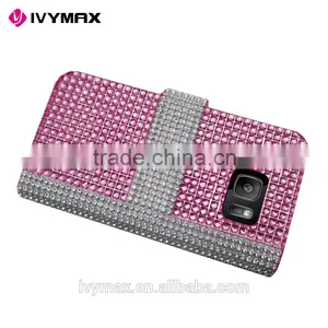 IVYMAX Premium Luxury Lady Style Bling Diamond Magnetic Crystal Leather Book Cover for Samsung Galaxy s7 Wallet Case thumbnail-4