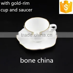Gold Rim Tea Cup and Saucer 200cc /100cc Flower Shape Ceramic Bone China Cup and Saucer thumbnail-2