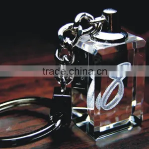 Crystal Block 3D Laser Engraved Keychain With Led Light for For Wedding Guests Gifts or Promotional Key Ring thumbnail-1