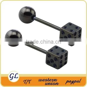 TR01018 Stainless Steel Piercing Tongue Ring , Black Dice Tongue Jewelry thumbnail-1