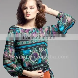 The Latest Version of Hubble-bubble Sleeve Printed Chiffon Unlined Upper Garment thumbnail-1