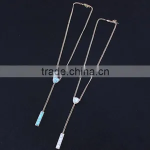 New Fancy Design Bubble Tassel Chain Neckalces Jewelry Turquoise Kallaite Rectangular Stick Pendant Chain Stereo Necklaces thumbnail-2