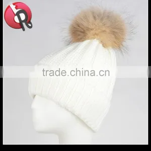 Winter Women Raccoon Fur Pom Pom Bobble Knit Braided Hat thumbnail-3