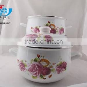 The Best Quality 3 Pcs Enamel Casserole With Metal Cover Beautiful Decal thumbnail-6