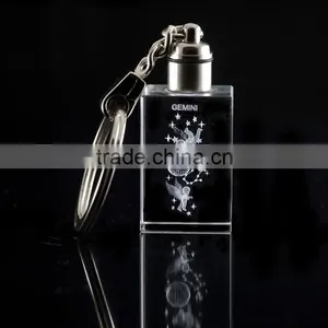 Individual Crystal Star Signs Lasered Gemini Keyring thumbnail-1