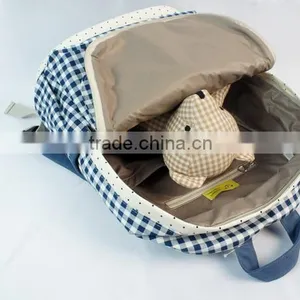 Grid Pattern School Backpack Cute for Girls With Bottons thumbnail-2