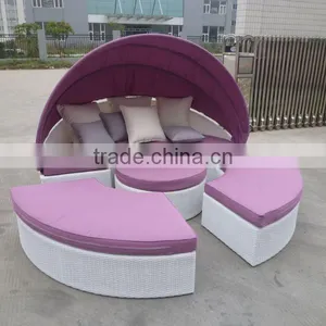 Beach Sun Bed Outdoor Rattan Round Daybed Black Wicker With Canopy thumbnail-5
