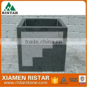 Square Dark Gray G654 Granite Stone Garden Flower Pot thumbnail-1