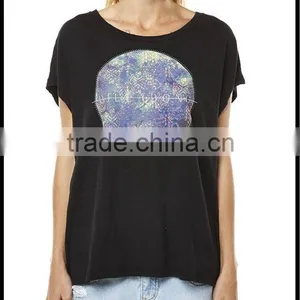 Custom Printed Roll Sleeve Female Black Tshirt thumbnail-1