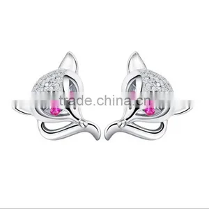 925 Sterling Silver Ruby Fox Stud Earrings Jewelry thumbnail-1