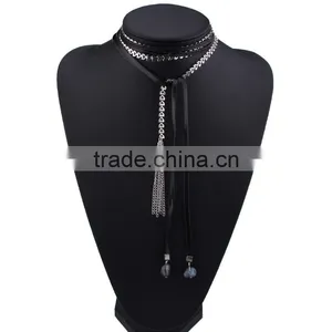 Long Rose Alloy Chain With Chamois Leather Rope Necklaces Jewelry thumbnail-3