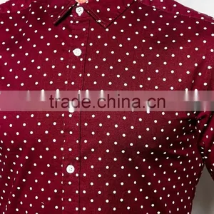 Skinny Shirt With Dot in Burgundy With Long Sleeves thumbnail-3