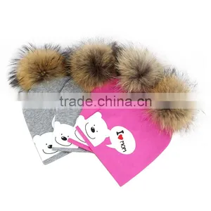 Myfur Spring Infantile Hot Selling Unisex Baby 100% Cotton Hat With a Fur Pom Pom Ball thumbnail-1