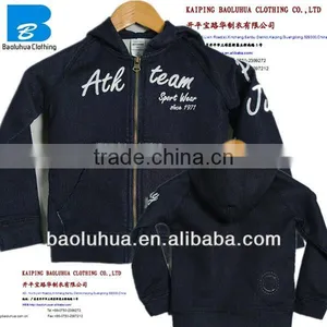 High Quality Wholesale Dark Blue Kids Denim Jackets With Hoody thumbnail-1