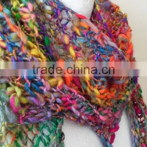 Funky Handknit Scarf - Knit Scarf - Handspun Scarf - Scarf - Bohemian - Fairy - Romantic - Hippie - Colourful Scarf thumbnail-4