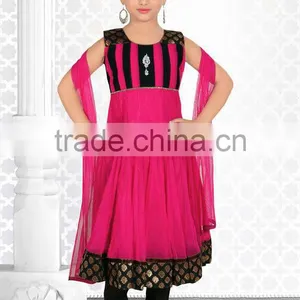 Deep Pink Color With Blue Design at Neck Salwar Kameez Sizzling Girls Ready Made thumbnail-1