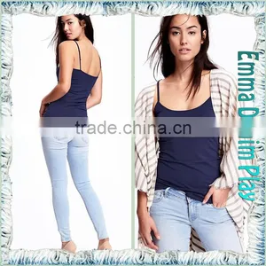 Latest Models Vogue Design Ladies Sexy Wear Wide Open Indigo Cotton Tank T Shirt thumbnail-3