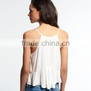 2016 Guangzhou Shandao Brand Name Bulk Wholesale Women Sexy Spaghetti Strap Loose White Chiffon Custom Crop Top thumbnail-4