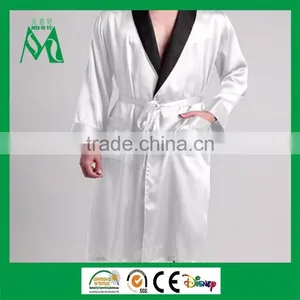 Kimono Silk Robe Satin Men Night Robe Pocket Long Belt White thumbnail-1