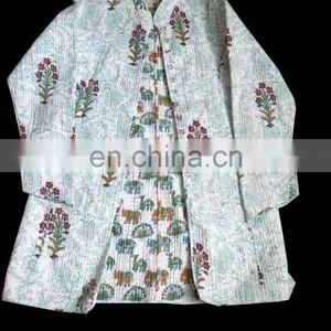 Reversible Handmade Block Printed Floral Quilted Floral Designer Warm Coat thumbnail-2