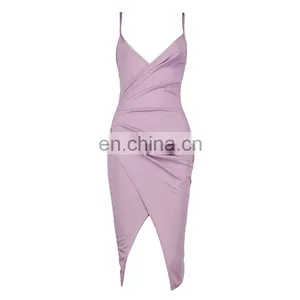 New Design Spaghetti Straps Sexy Women Wrap Midi Dress thumbnail-3