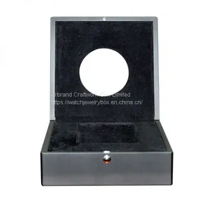 Customized Size Logo Watch Box Matt Wood Vintage Locked Watch Box With Round Glass Window on the Lid thumbnail-2