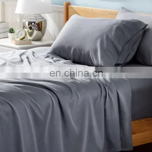 2020 Wholselar Luxury Online 100% Organic Bamboo Fabric Plain Queen Bed Sheet Bedding Set With Pillow Cover thumbnail-7