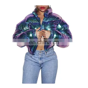 Hot 2020 Women Winter Bright Metal Short PU Jackets And Coats For Women thumbnail-1