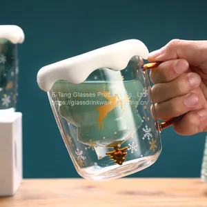 Christmas Tree Shape Double Layer Glass Coffee Cup Double Wall Glass Cup For Christmas Gift thumbnail-3