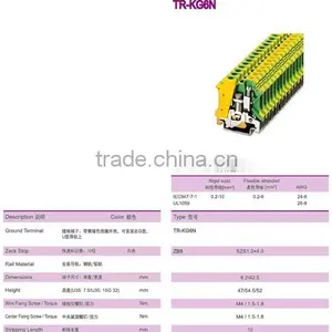 Ground Type Din Rail Terminal Block With 8.20mm Terminal Width thumbnail-2
