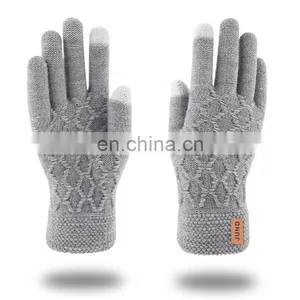 Stylish Labelled Touch Screen Knitted Mitten Gloves Warm Ribbed Knit Jacquard Touchscreen Stretchy Cuff Thermal Gloves thumbnail-2