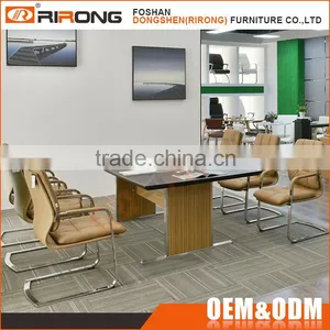 Luxury Office Furniture Decoration Black Tempered Glass Top Leather Cover Conference Room Table With Power Outlet thumbnail-2
