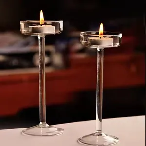 Transparent Candlestick Holder Crystal Glass Round Base Tall Pillar Light Goblet Candle Holder thumbnail-1