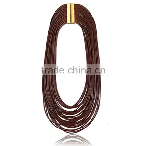 Wholesale Fashion Gold Metal Button Jewelry Layered Cord Statement Necklace thumbnail-2