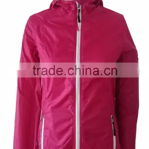 Fully Seam Typed Waterproof 100%polyester Ladies Out Door Pink Rain Jacket thumbnail-1