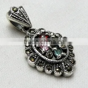 Beautiful Marcasite Multi Colour Pendant, Handmade Silver Jewellery, Silver Jewellery thumbnail-1