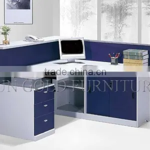 Modern High Glossy L Shape Glass Top and Wooden Office Reception Table(SZ-RT036) thumbnail-5