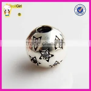 Jewelry Finding Beads 925 Sterling Silver Star Charm Clasp Beads With Clear Stone for Bracelet thumbnail-1